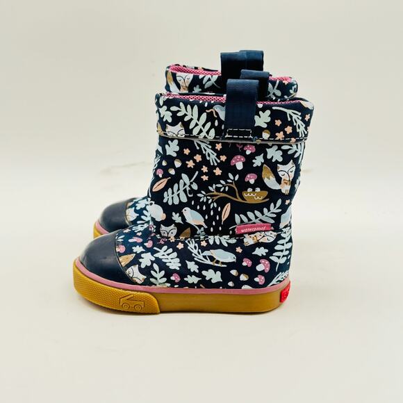 See Kai Run Girls 4c Blue Purple Animal Forest Toddler Pull On Rain Boots - Picture 4 of 10